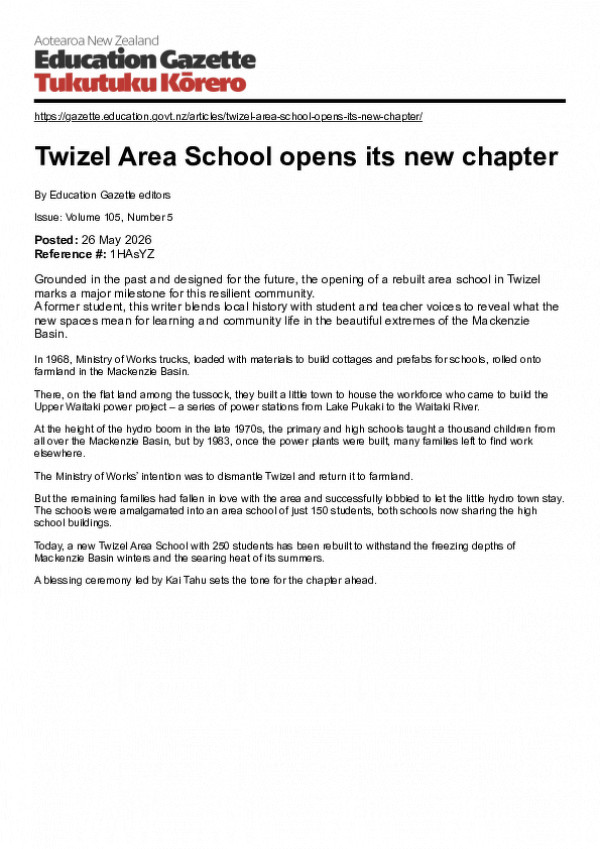 Twizel Area School Opens Its New Chapter – Education Gazette (1)